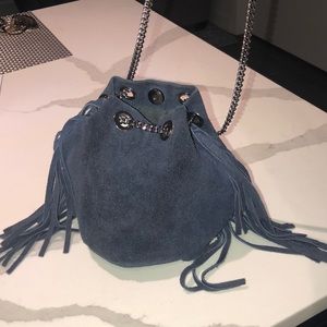 Navy blue suede bucket bag